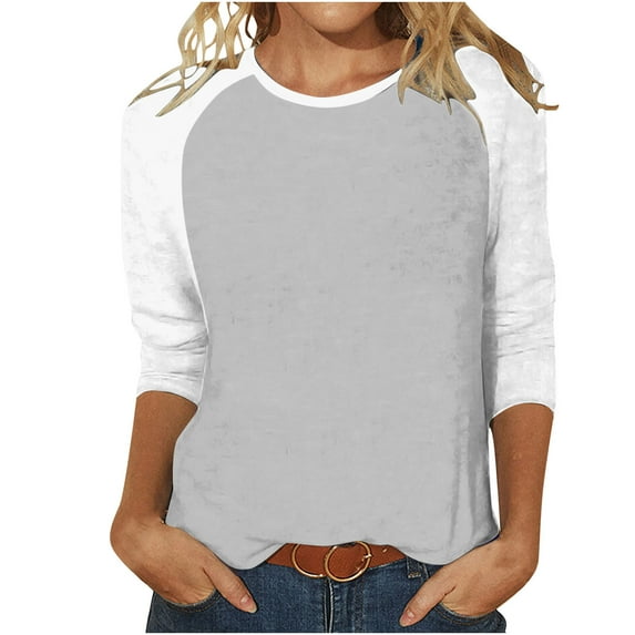 FNFYFH Raglan Shirts for Women Dressy 3/4 Sleeve Baseball Tee Tunic Crewneck Color Block Shirt Summer Trendy 3/4 Length Sleeve Cute Tops Causal Loose Fit Breathable Top