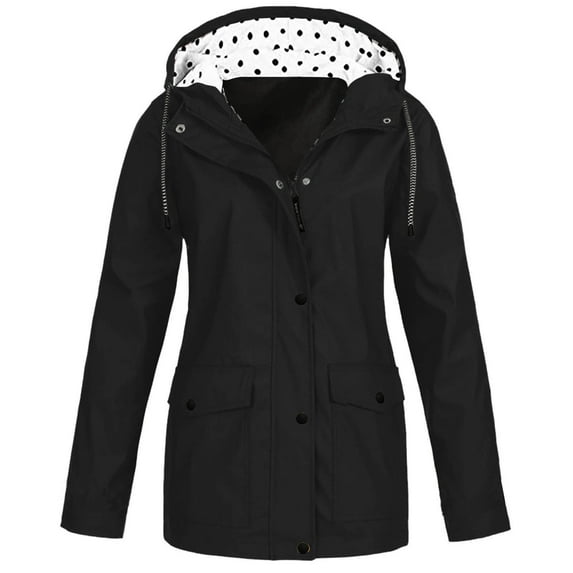 FNFYFH Rain Jacket for Women Fleece Lined Hooded Water Resistant Winter Hiking Windbreaker Jackets Waterproof Coat with Zip Black S-5XL Clearance Deals
