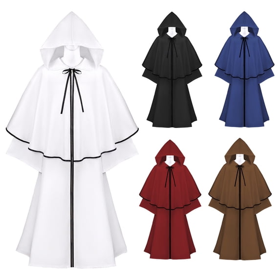 FNFYFH Renaissance Costumes Cloak with Hood Arm Holes Adults Medieval Hooded Cape for Halloween Cosplay