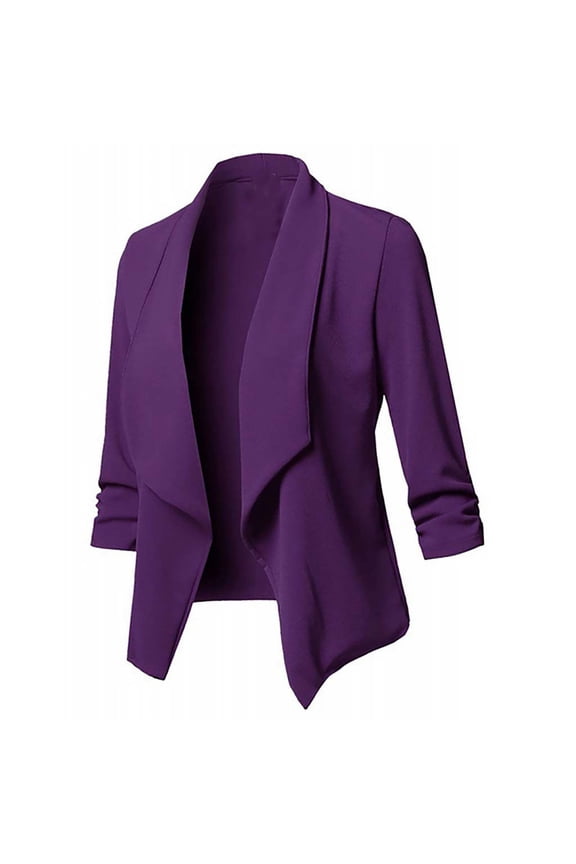 Ruched Blazers for Ladies Solid Open Front 3/4 Sleeve Jackets 2025 Business Jacket Coat for Work Trendy Lapel Blazer for Women Blue XXL Sales