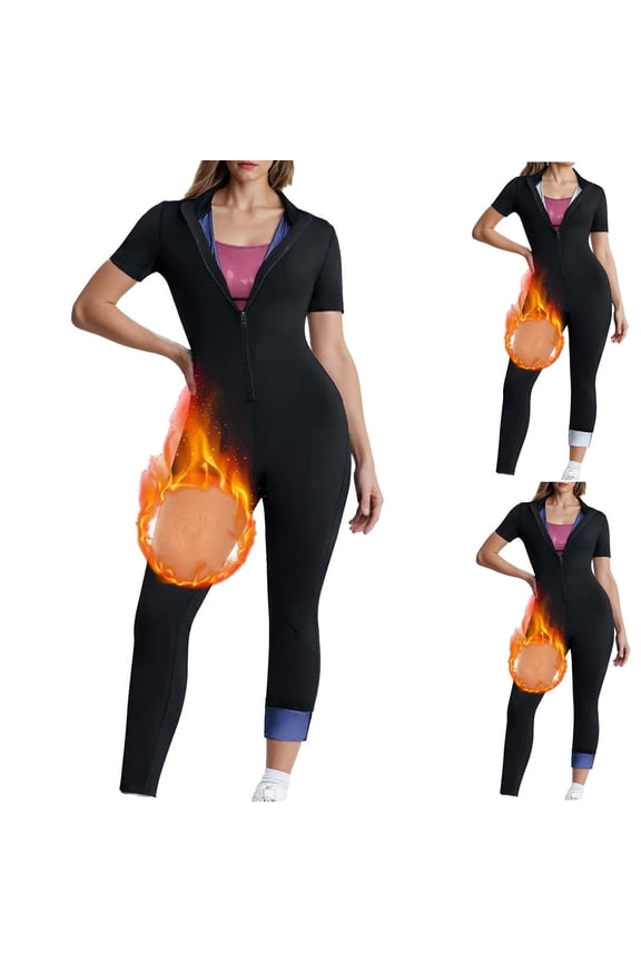 Sauna Suit Women Full Body Sauna Sweat Suit Zip Up Sweat Jumpsuit Waist Trainers Belly Fat Workout Sweat Suit