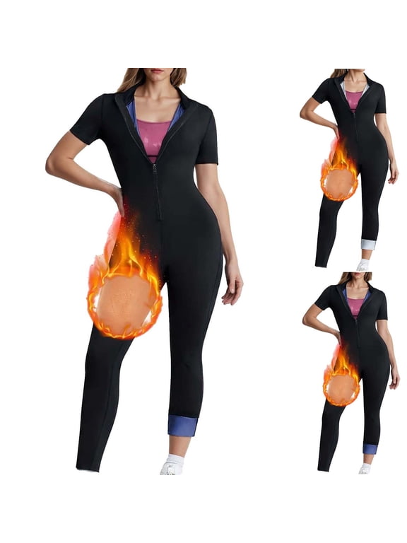 Sauna Suit Women Full Body Sauna Sweat Suit Zip Up Sweat Jumpsuit Waist Trainers Belly Fat Workout Sweat Suit