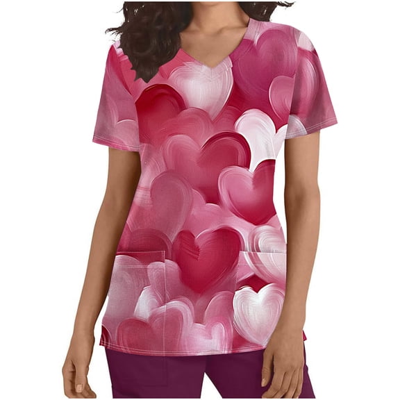 FNFYFH Scrub Tops Women Short Sleeve V-Neck Fun Printed Scrubs Top Medical Nursing Uniforms with Pockets