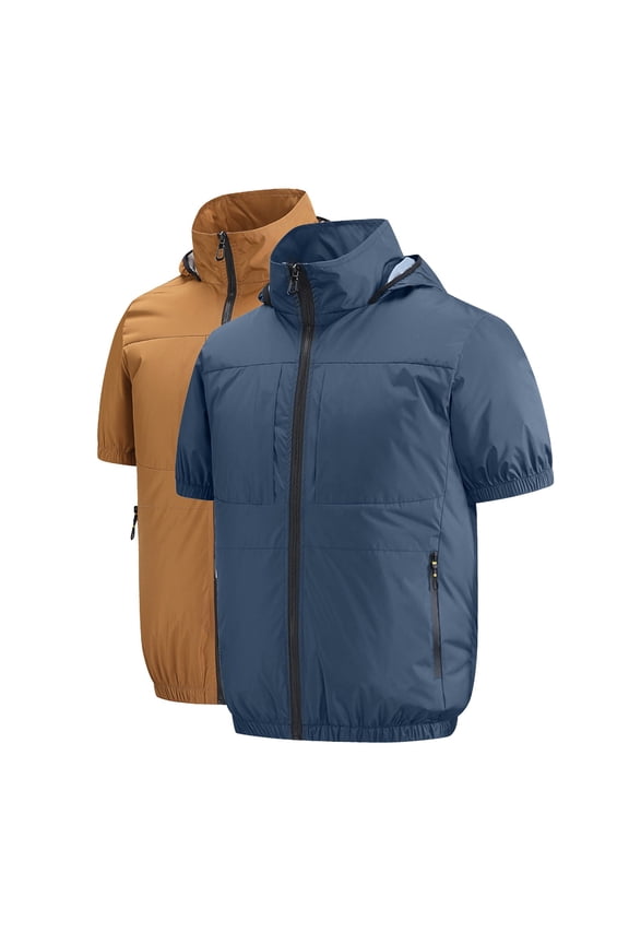 Short Sleeve Cooling Fan Jacket for Men Women Zip Up Hooded Air Conditioned Shirt Outdoor Fishing Workwear Clothes