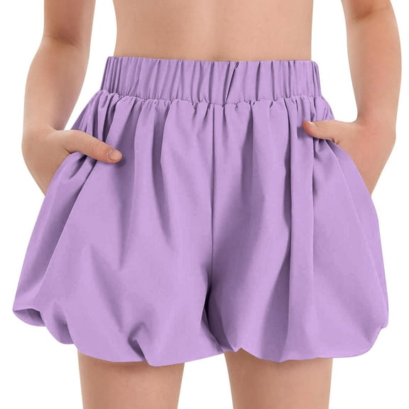 FNFYFH Shorts for Girls Loose Fit Elastic Waisted Shorts with Pockets Kids Solid Bottoms，Yellow