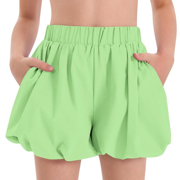 FNFYFH Shorts for Girls Loose Fit Elastic Waisted Shorts with Pockets Kids Solid Bottoms，Yellow