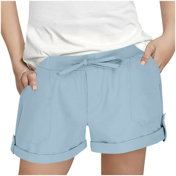FNFYFH Shorts for Kids with Pockets Drawstring Elastic Waisted Short Pants Summer Solid Bottoms,Blue