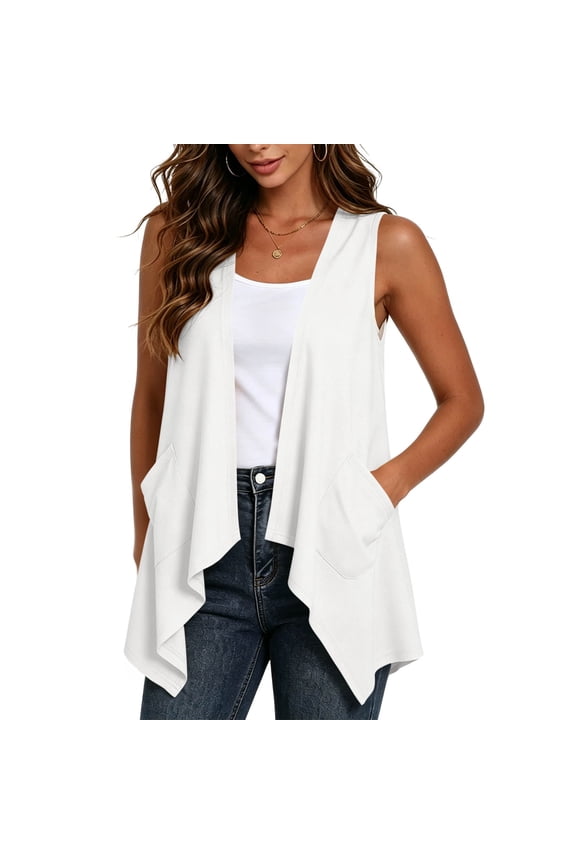 Sleeveless Cardigan for Women High Low Hem Draped Duster Soft Lightweight Open Front Cardigan Vest with Pockets