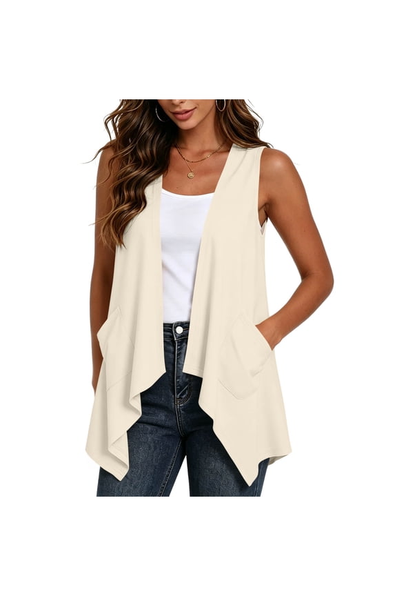 Sleeveless Cardigan for Women High Low Hem Draped Duster Soft Lightweight Open Front Cardigan Vest with Pockets