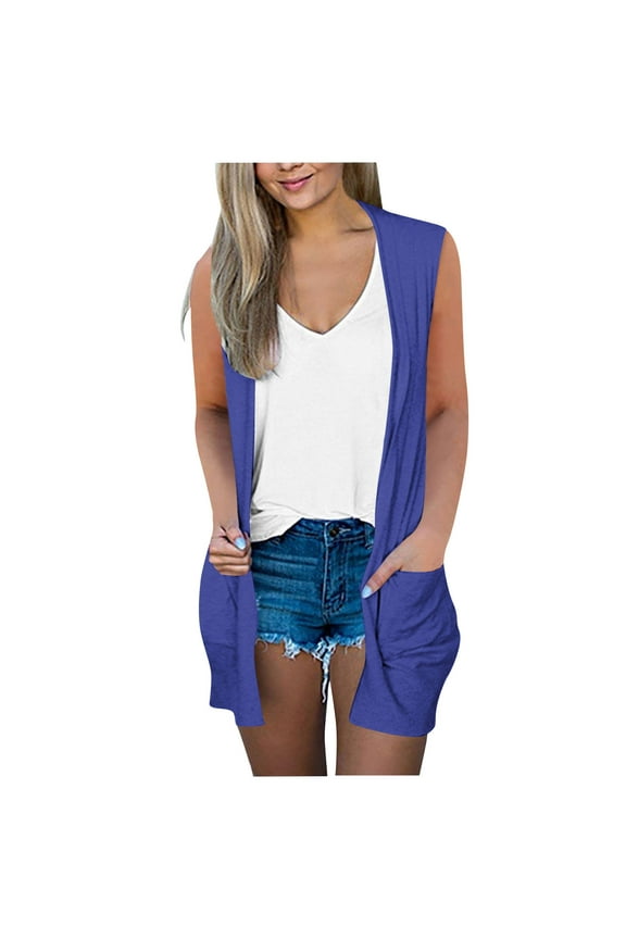 Sleeveless Cardigans for Women Open Front Cardigan Vest Soft Lightweight Duster with Side Pockets