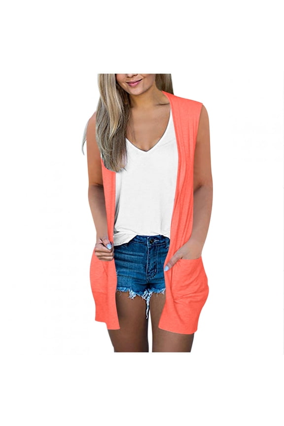 Sleeveless Cardigans for Women Open Front Cardigan Vest Soft Lightweight Duster with Side Pockets