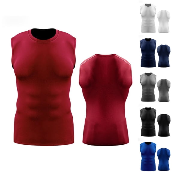 FNFYFH Sleeveless Compression Shirts Men Running Sports Tank Tops Workout Athletic Under Base Layer