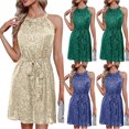 thumbnail image 1 of FNFYFH Sleeveless Sequin Dresses for Women Sparkly Halter Wedding Guest Mini Dress Tie Waist Cocktail Party Dress New Year Eve Outfit, 1 of 10