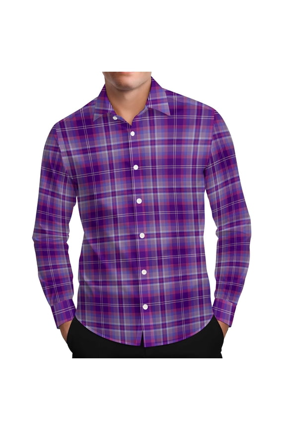 Slim Fit Mens Dress Shirts Long Sleeve Plaid Button Down Shirt Performance Polyester Fabric Wrinkle Free 4-Way Stretch Shirts