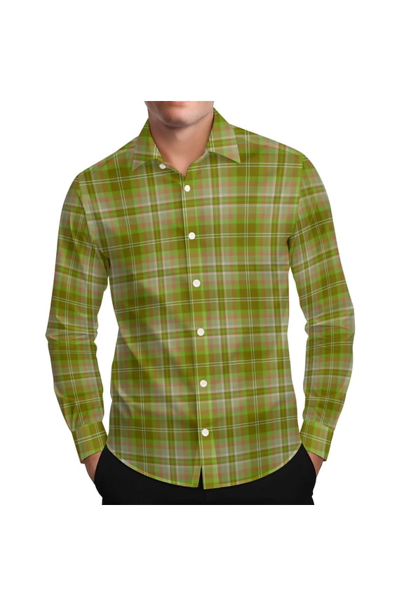 Slim Fit Mens Dress Shirts Long Sleeve Plaid Button Down Shirt Performance Polyester Fabric Wrinkle Free 4-Way Stretch Shirts