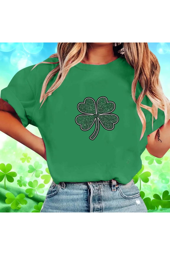 FNFYFH St Patty's Day Shirt Women Casual Short Sleeve Irish Clover T-Shirt 2026 Funny Saint Patrick's Tee Tops