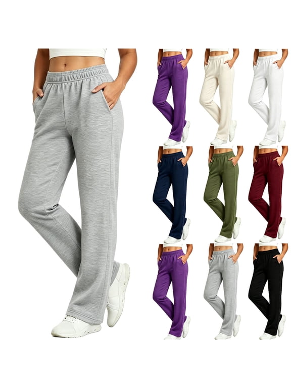 Straight Leg Sweatpants for Women Uncuffed Tall Sweatpants Elastic Waisted Athletic Pants for Gym Workout Travel