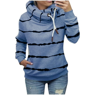 FNFYFH Striped Hoodies for Women Drawstring Long Sleeve Hooded with Pockets Womens Plus Size Fleece Sweatshirts Causal Workout Pullover Gray S-6XL Clearance Sales