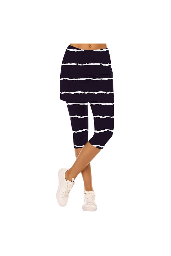 Striped Skirted Leggings for Women Tennis Golf Skorts Capris Gym Yoga Legging with Skirts