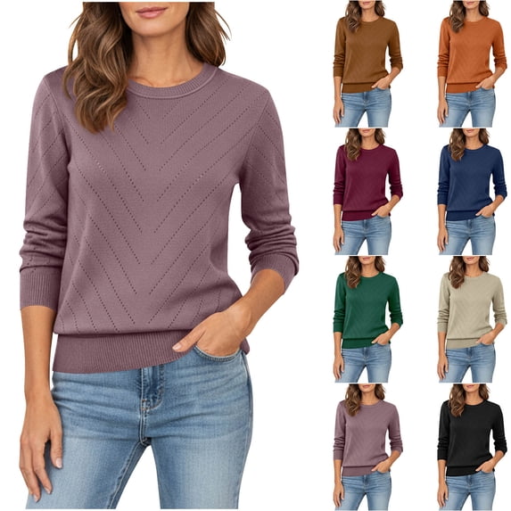 FNFYFH Sweaters for Women Lightweight Crewneck Sweater Tops Fall Dressy Casual Long Sleeve Pullover Knit Top