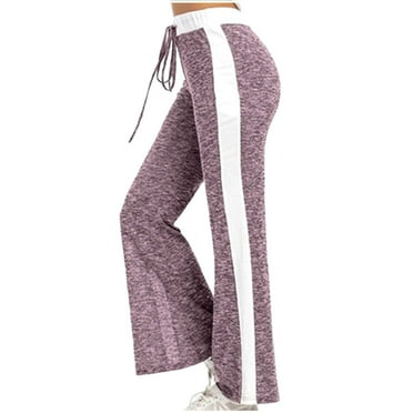 FNFYFH Sweatpants for Women with Pockets Striped Wide Leg Workout Pant Drawstring Elastic High Waisted Yoga Pants Loose Fit Soft Stretch Pink S-3XL Clearance Sales