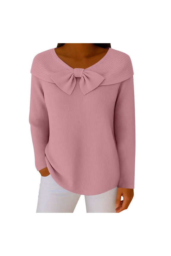 FNFYFH Sweet Sweater for Women Plus Size Bow Knot Crewneck Pullover Holiday Valentine's Tops Comfy Soft Knit Sweaters