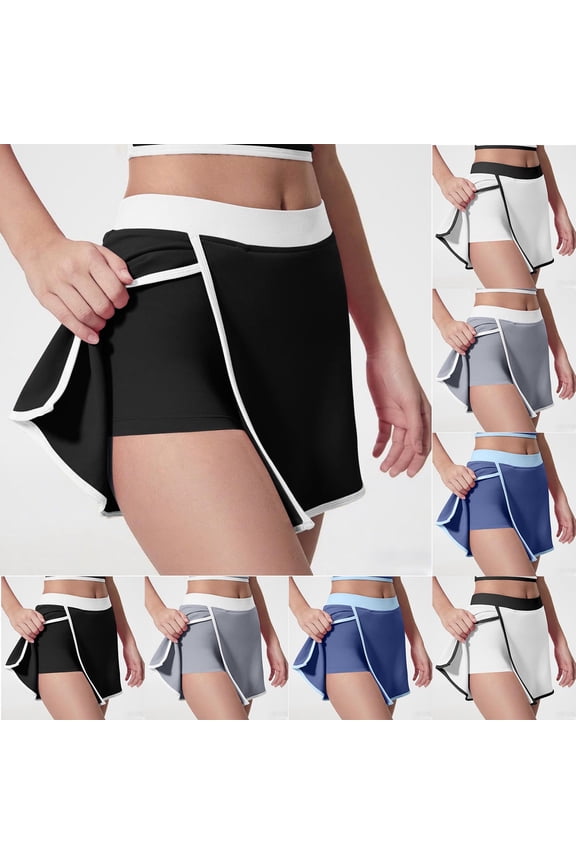 Swim Shorts Women High Waisted Tummy Control Mini Skort Side Split Swimsuit Skirt with Built-in Shorts