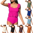 thumbnail image 1 of FNFYFH Tankini Swimsuits for Women Ruffled Tummy Control Bathing Suit Two Piece Swim Tank Top with High Waisted Bottom, 1 of 6