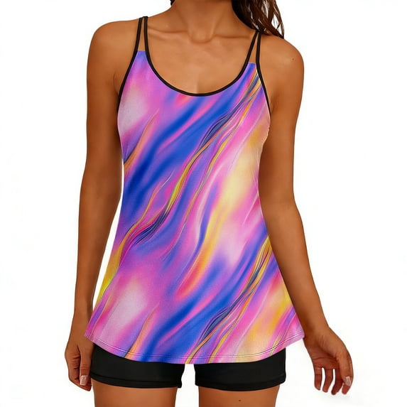 FNFYFH Tankini Swimsuits for Women Tummy Control Two Piece Bathing Suits Flowy Tunic Swim Tops with Boy Shorts