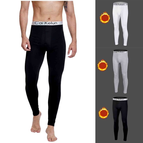 FNFYFH Thermal Underwear for Men Long Johns Bottom Fleece Lined Base Layer Pants Stretchy Warm Leggings for Cold Weather Winter