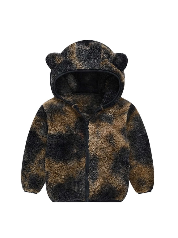 Toddler Boys Girls Fleece Jacket Bear Ear Zip Up Hoodie Winter Tie Dye Teddy Coat Cute Warm Outwear for 6M-4Y