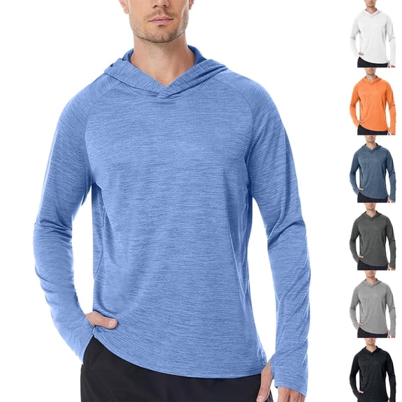 FNFYFH UPF 50+ Fishing Shirts for Men Long Sleeve UV Sun Protection Hoodie Outdoor Hiking Running Swimming Rash Guard