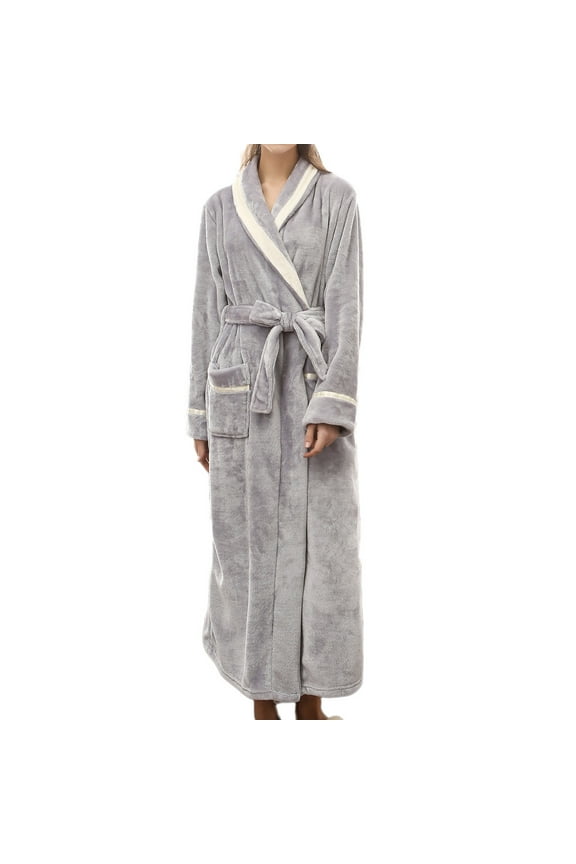 Unisex Full Length Robe Soft Plush Shawl Collar Robes Thick Winter Spa Bathrobe Long Sleeve Sleepwear with Pockets