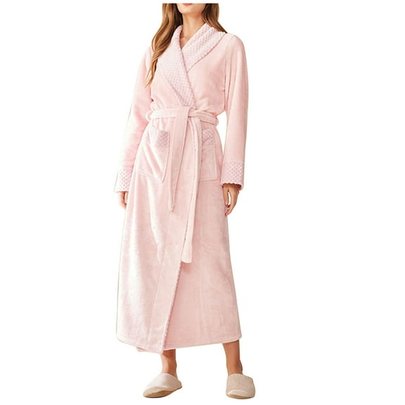 FNFYFH Unisex Long Robe Plush Flannel Robes Terry Shawl Collar Bathrobe Premium Fleece Bath Robe with Pockets and Belt