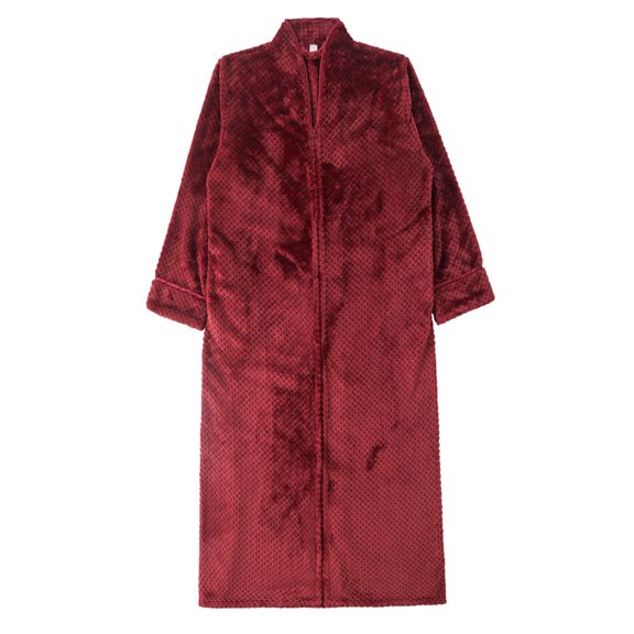 FNFYFH Unisex Long Zip Up Nightgown Plush Fleece Robes Tick Cozy Warm Housewear Loose Fit Soft Flannel Bathrobe with Pockets
