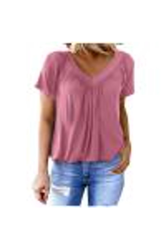 V Neck Shirts for Women Ruffled Short Sleeve Tops Loose Fit Solid Tees,Black