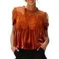 thumbnail image 1 of FNFYFH Velvet Shirts for Women Vintage Embroidery Velour Cropped Peplum Top Lace Short Sleeve Holiday Party T-Shirt Winter Clothes, 1 of 8