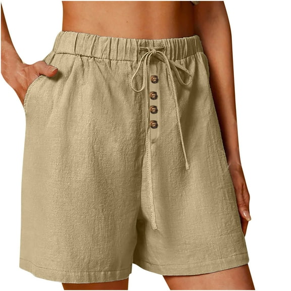 FNFYFH Shorts for Women with Pockets Summer Drawstring Elastic Waisted Shorts Causal Comfy Solid Color Short Pants Fashion 2025 Bottoms,Khaki S-3XL