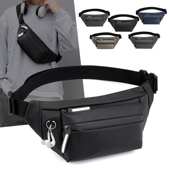 FNFYFH Waterproof Fanny Pack for Men - Adjustable Lightweight Belt Bag with Hidden Zipper, Large Capacity Crossbody Sling Pack for Running, Travel, Hiking,Riding