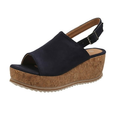 FNFYFH Wedge Sandals for Women Dressy Summer, Womens Open Toe Platform Sandals Buckle Ankle Strap Wedge Sandals Leather Sandals Casual Low Wedges Walking Strappy Slip on Sandals