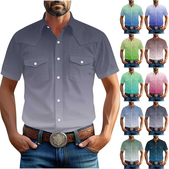 FNFYFH Western Shirts for Men Big and Tall Short Sleeve Button Down Shirts Cowboy Casual Work Shirt