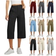 thumbnail image 1 of FNFYFH Wide Leg Capri Pants for Women High Waisted Dress Pants Business Casual Summer Capris Stretch Pull On Work Slacks with Pockets, 1 of 9