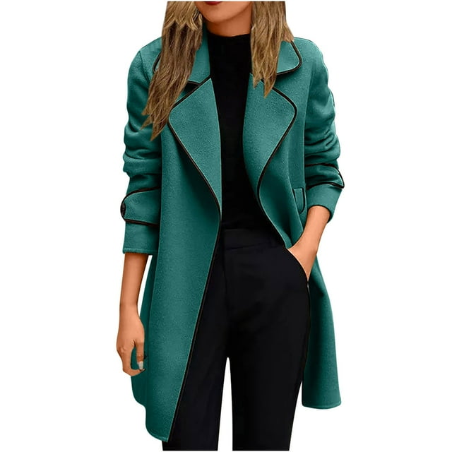 FNFYFH Winter Peacoats for Ladies Plus Size Long Sleeve Lapel Coats with Blend Elegant Button Jackets Outerwear 2025 Womens Fleece Overcoat Black XXL Clearance Deals Today