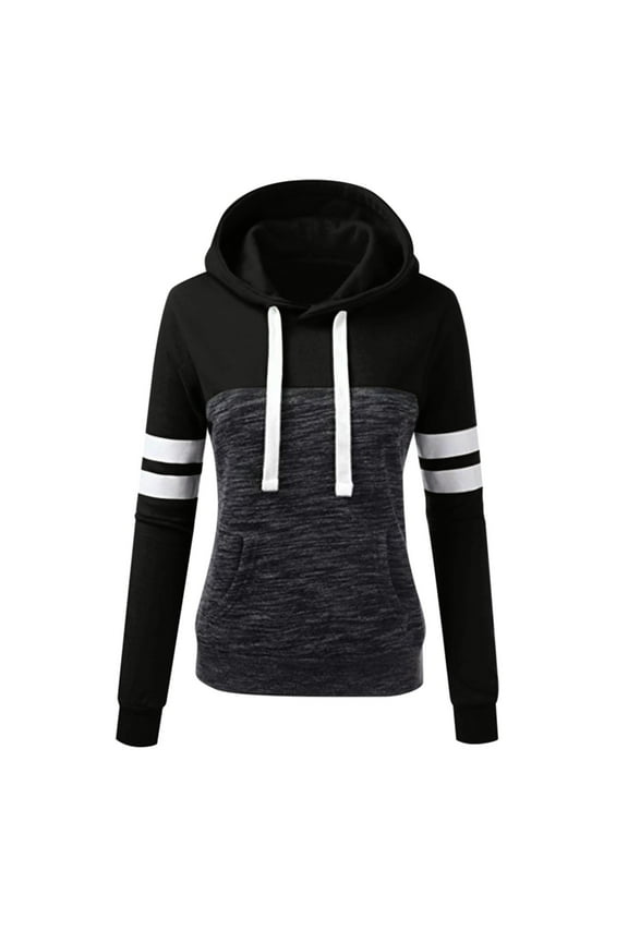 Winter Workout Hoodies for Women Color Block Athletic Hooded with Pockets Striped Long Sleeve Sweatshirts Fleece Drawstring Hooded S-3XL