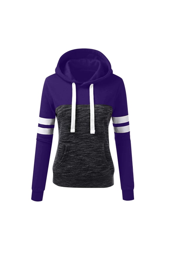 Winter Workout Hoodies for Women Color Block Athletic Hooded with Pockets Striped Long Sleeve Sweatshirts Fleece Drawstring Hooded S-3XL Clearance Sales