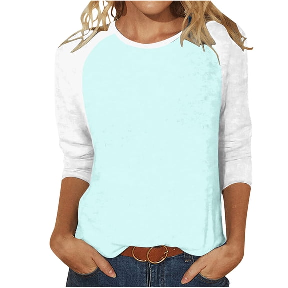 FNFYFH Women 3/4 Sleeve Raglan Shirts Lightweight Color Block Baseball Tees Trendy Crewneck Tunic Blouses 2025 Summer Causal Loose Fit Tops
