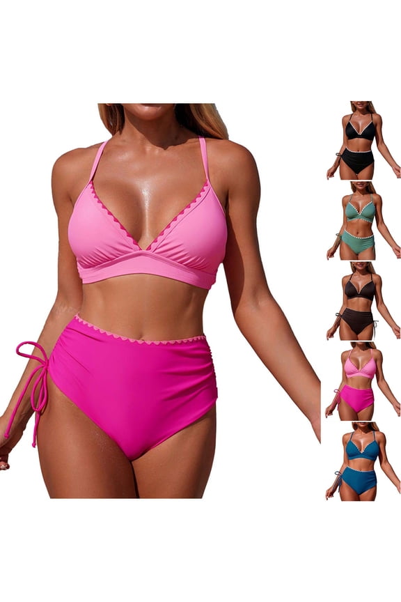 Women Bikini Sets Criss Cross Back Bathing Suit Two Piece Drawstring Swimwear