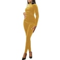 thumbnail image 1 of FNFYFH Women Bodysuit Rompers Long Sleeve Velvet Mock Neck Jumpsuits Leotards One Piece Tummy Control Yoga Workout Outfits, 1 of 8