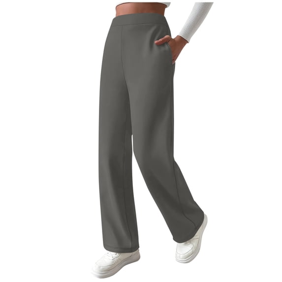 FNFYFH Women Fleece Lined Pants with Pockets Wide Leg Winter Thermal Work Trousers Dressy Casual Petite/Regular/Tall