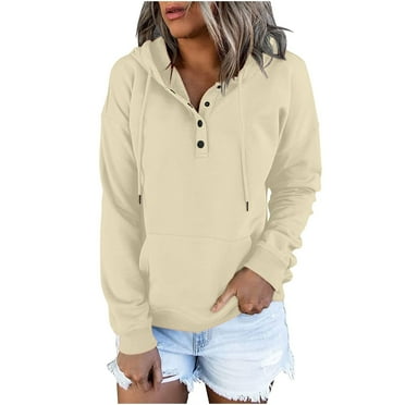 FNFYFH Women Hoodies Casual Button Down Sweatshirt Drawstring Long Sleeve Pullover Sweatshirts Fall Winter Clothes with Pockets
